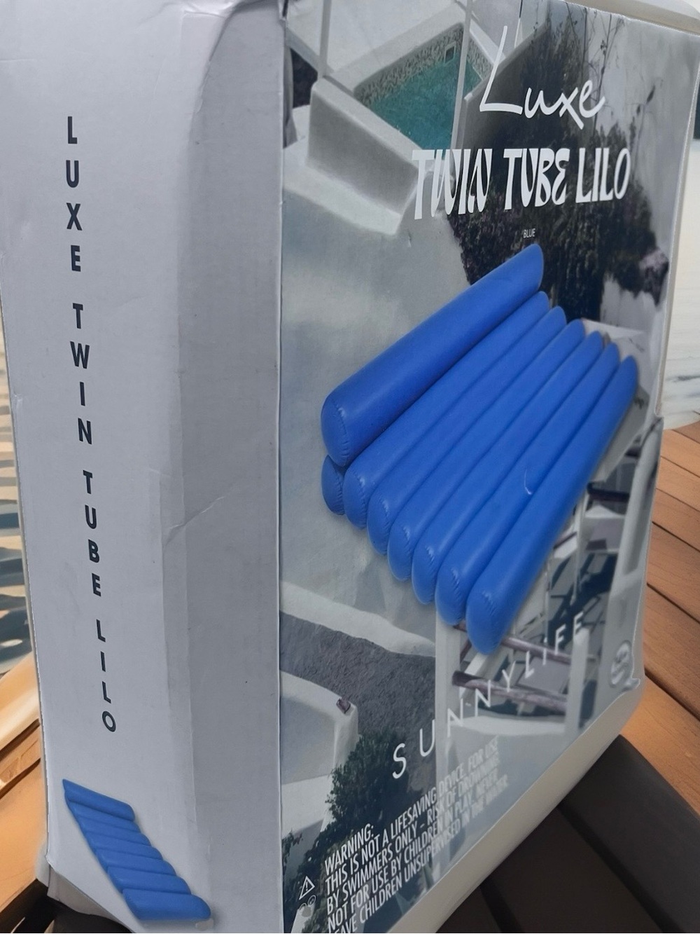 Sunny Life Luxe Twin Tube Lilo Blue Inflatable Pool Water Float Mattress Raft